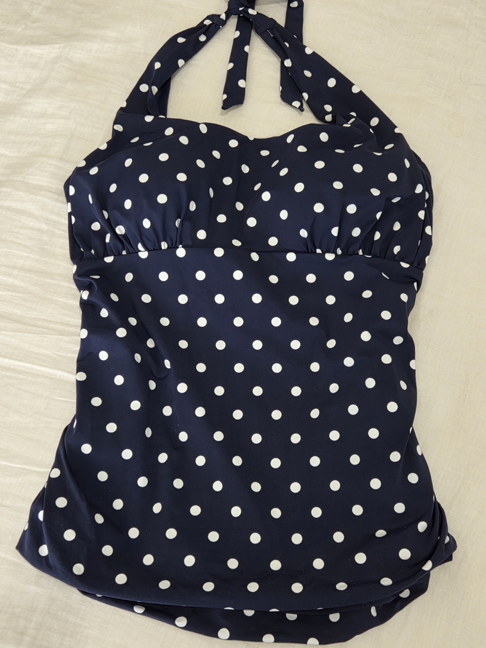 Lands' End Navy with White Polka Dot Swim Top